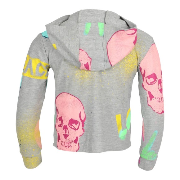 Chaser Love Skull Cozy Knit Cropped Hoodie Sweatshirt, Grey/Multi, Size XL/1X - Picture 3 of 3